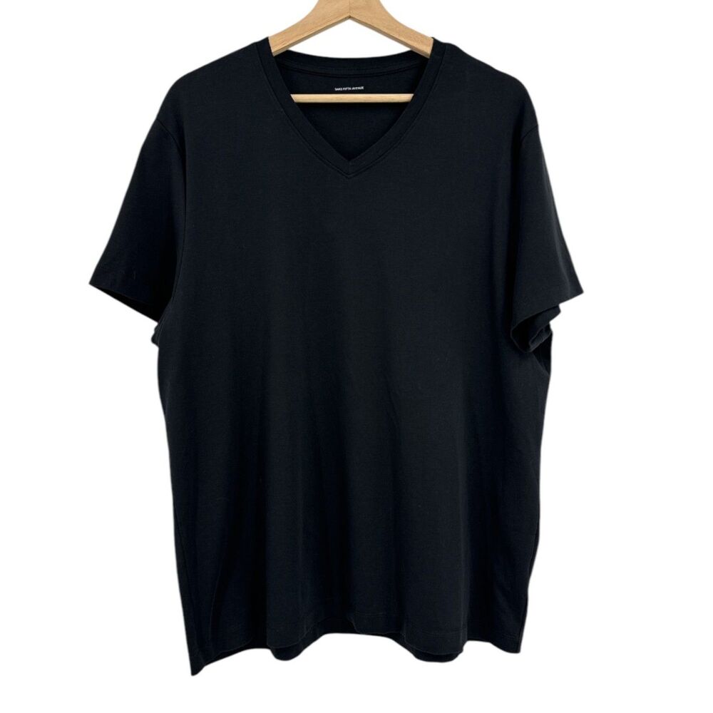 Saks Fifth Ave Black T-Shirt XL Short Sleeve V Neck soft knit womens top